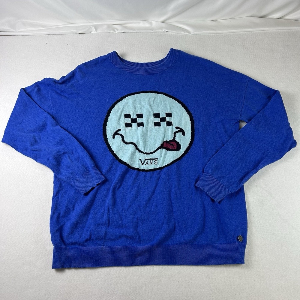 VANS Men's Crewneck Long Sleeve Sweater Blue w/Design Vans Logo Medium Skater